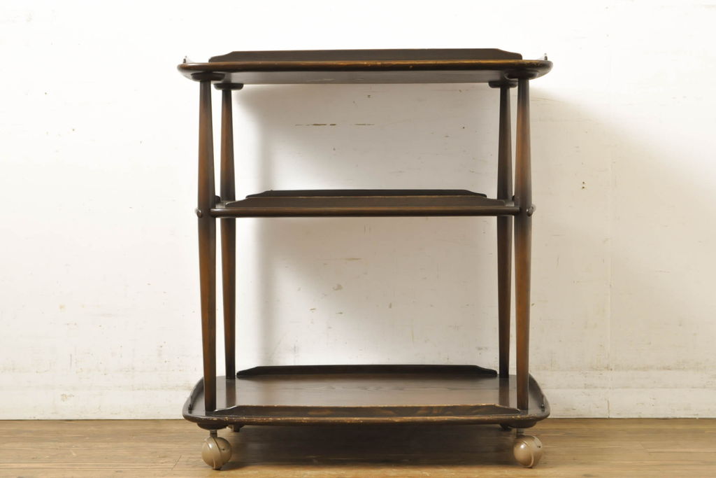 イギリスビンテージ　ERCOL(アーコール)　落ち着いた色合いが品のあるトロリー(キャスターワゴン、キッチンワゴン、ワゴンテーブル、ヴィンテージ)(R-063162)