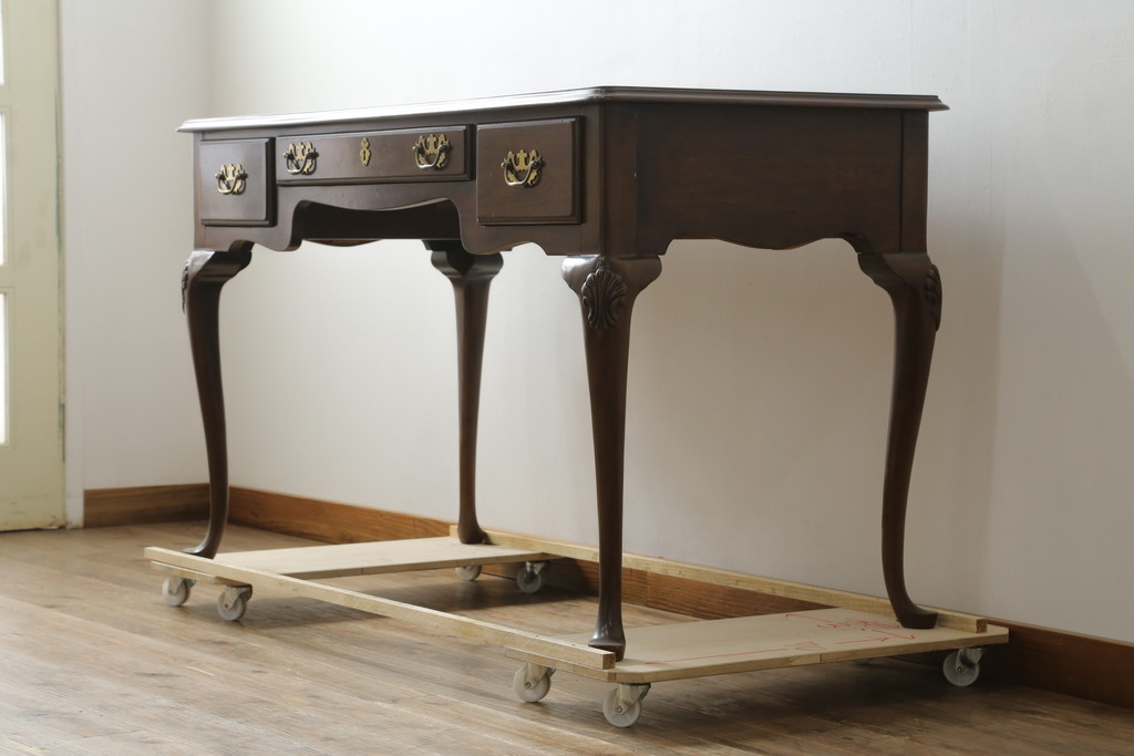 中古　美品　DREXEL HERITAGE(ドレクセルヘリテイジ)　クラシカルな雰囲気漂う猫脚デスク(机、ワークデスク、コンソールテーブル、在宅用、在宅ワーク用)(R-076668)