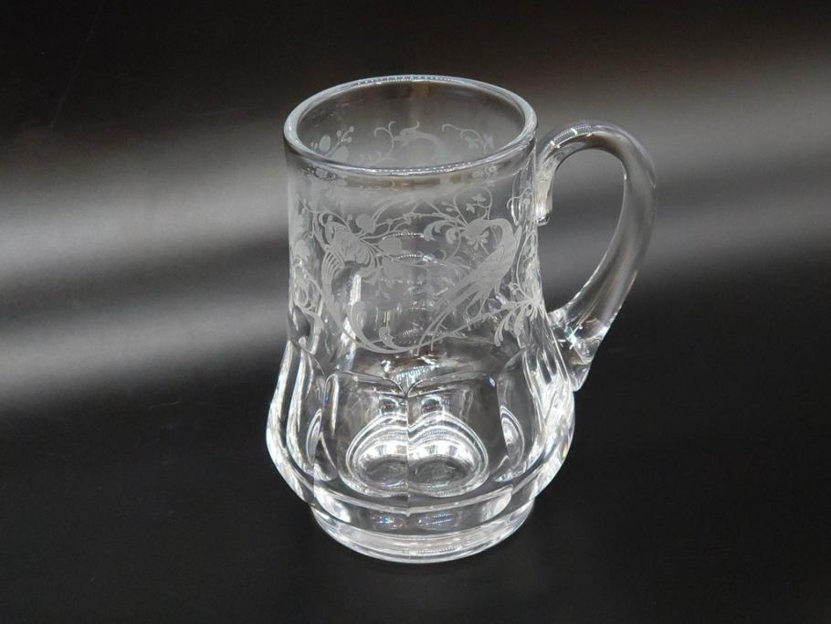 1981年　フランス　Baccarat　バカラ　キリンビアマグコレクション　コレクターズグラス　クリスタルガラス　鳳凰と草花のデザインが優美なビアマグ(KIRIN COLLECTORS GLASS、ジョッキ、グラス、フルレッドクリスタルガラス)(R-077762)