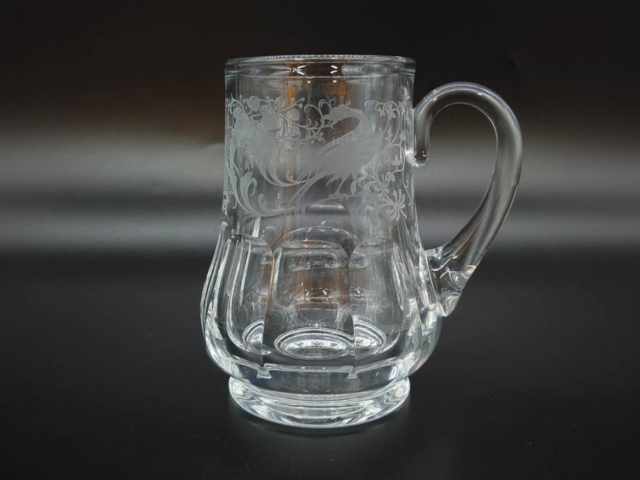 1981年　フランス　Baccarat　バカラ　キリンビアマグコレクション　コレクターズグラス　クリスタルガラス　鳳凰と草花のデザインが優美なビアマグ(KIRIN COLLECTORS GLASS、ジョッキ、グラス、フルレッドクリスタルガラス)(R-077762)