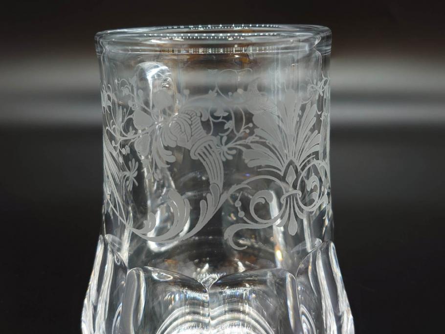 1981年　フランス　Baccarat　バカラ　キリンビアマグコレクション　コレクターズグラス　クリスタルガラス　鳳凰と草花のデザインが優美なビアマグ(KIRIN COLLECTORS GLASS、ジョッキ、グラス、フルレッドクリスタルガラス)(R-077762)