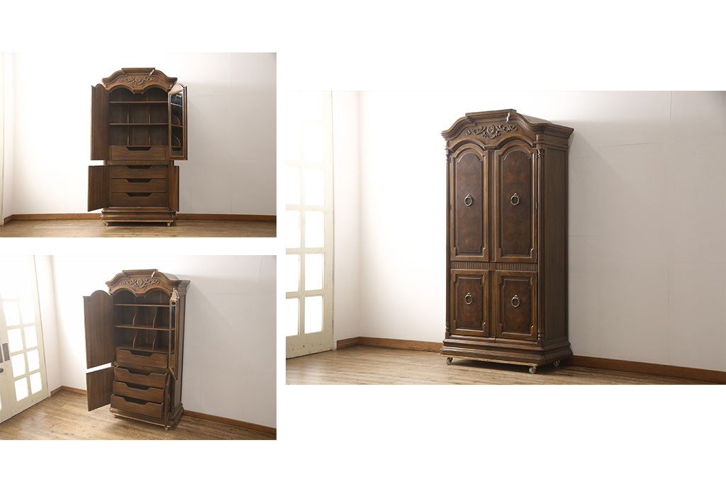 中古　美品　希少モデル　DREXEL HERITAGE(ドレクセルヘリテイジ)　Cameo Classics(キャメオクラシックス)　曲線的なデザインが優美な雰囲気を醸し出すキャビネット(収納棚、戸棚、ワードローブ)(R-058847)