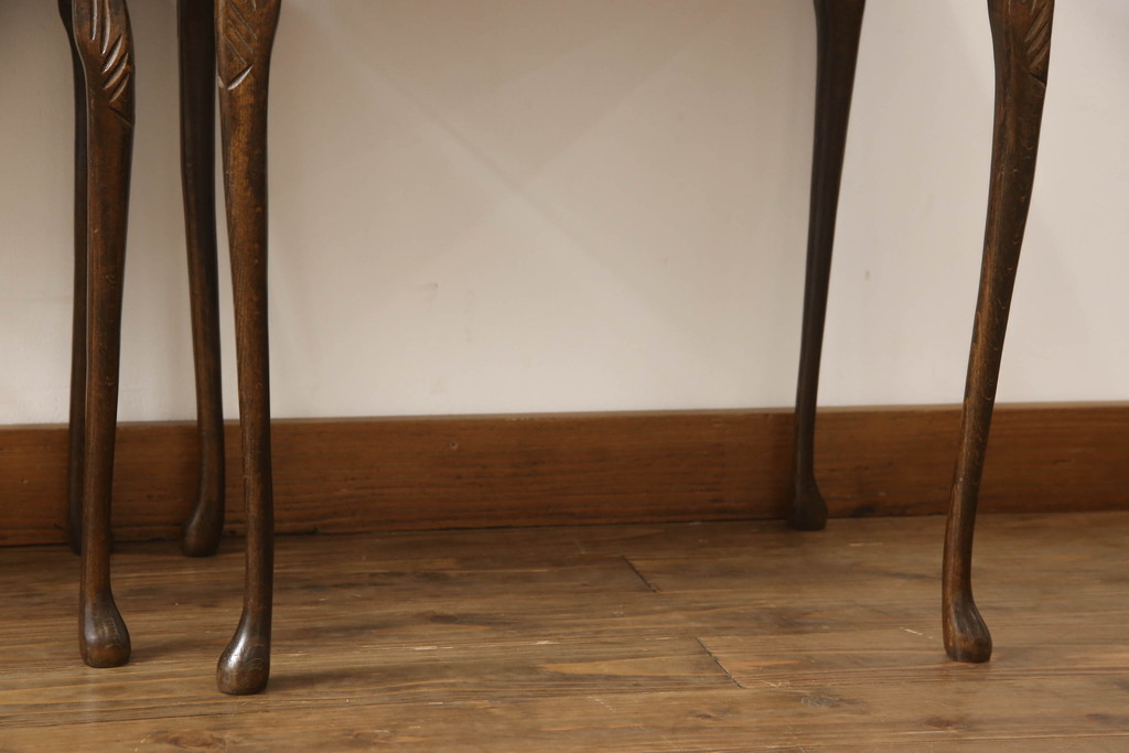 イギリスビンテージ　高級感あるレザートップのネストテーブル(ガラス天板付き、サイドテーブル、コーヒーテーブル、ヴィンテージ)(R-061126)