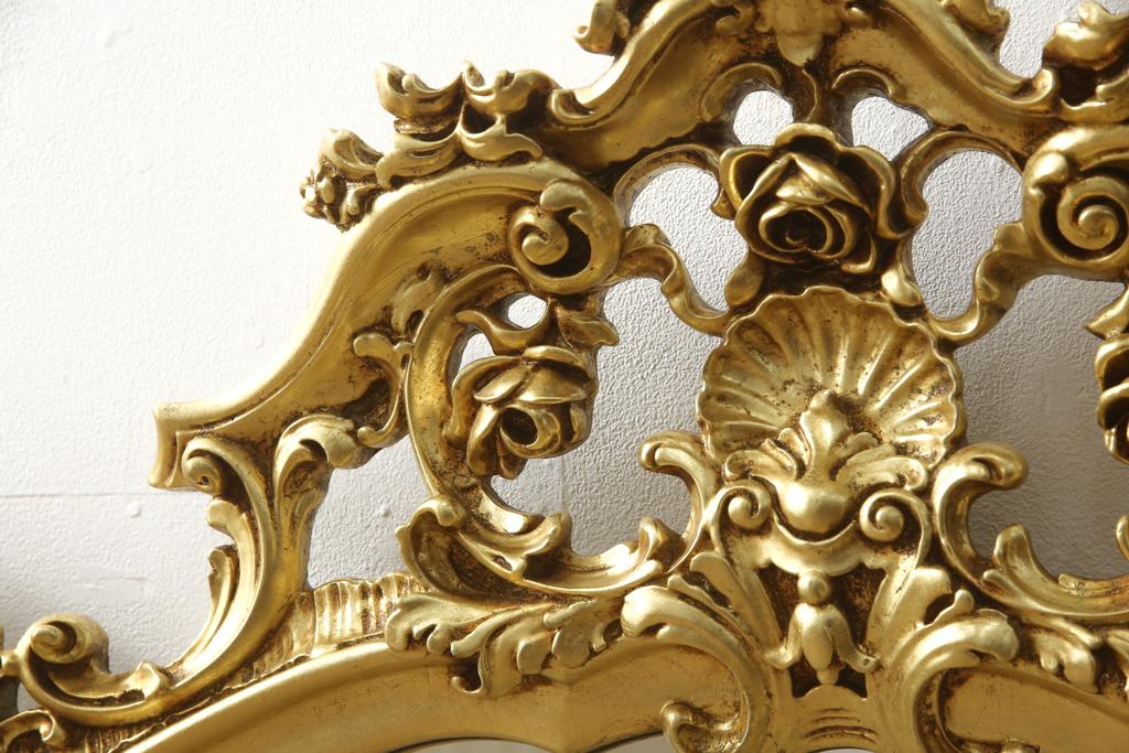 中古　イタリア　SILIK(シリック)　ロココ調の細やかで豪華な彫刻が見事!存在感を放つウォールミラー(壁掛け鏡)(定価35万円)(R-057506)