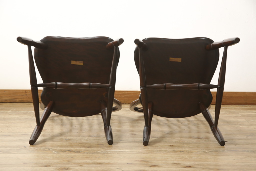 中古　松本民芸家具　フープバックの背もたれがおしゃれな#72型・リーチチェア2脚セット(ダイニングチェア、ウィンザーチェア、ウインザーチェア)(R-058886)