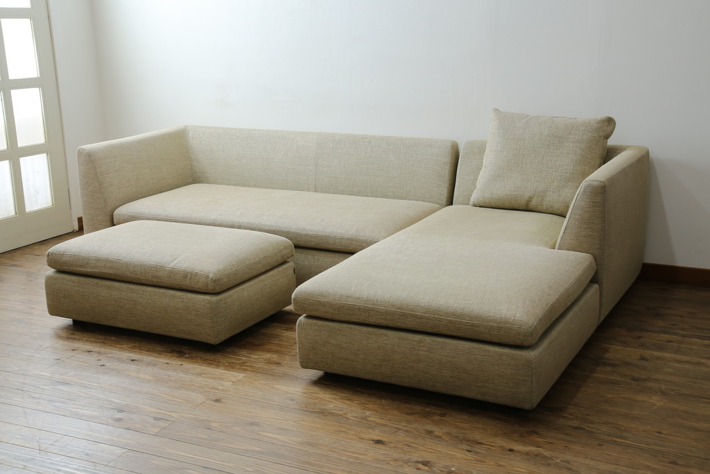 中古　美品　arflex(アルフレックス)　SONA(ソーナ)　心地よさと洗練を兼ね備えたオットマン付きカウチソファ(3人掛け、3P、三人掛け、2人掛けソファ、2PL字ソファ)(定価約115万円)(R-083189)