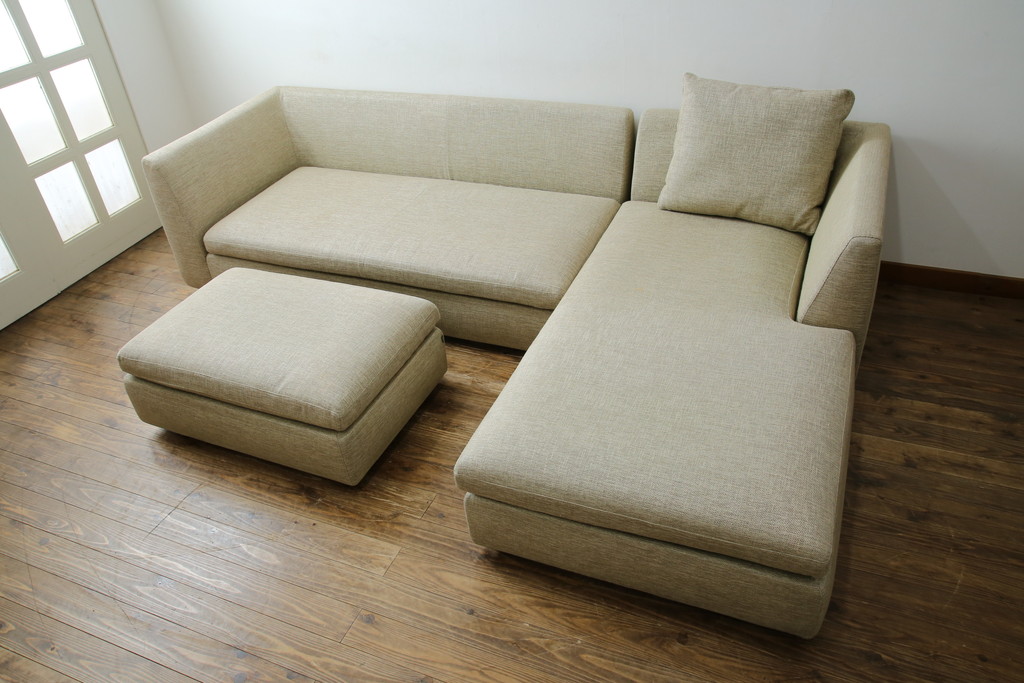 中古　美品　arflex(アルフレックス)　SONA(ソーナ)　心地よさと洗練を兼ね備えたオットマン付きカウチソファ(3人掛け、3P、三人掛け、2人掛けソファ、2PL字ソファ)(定価約115万円)(R-083189)