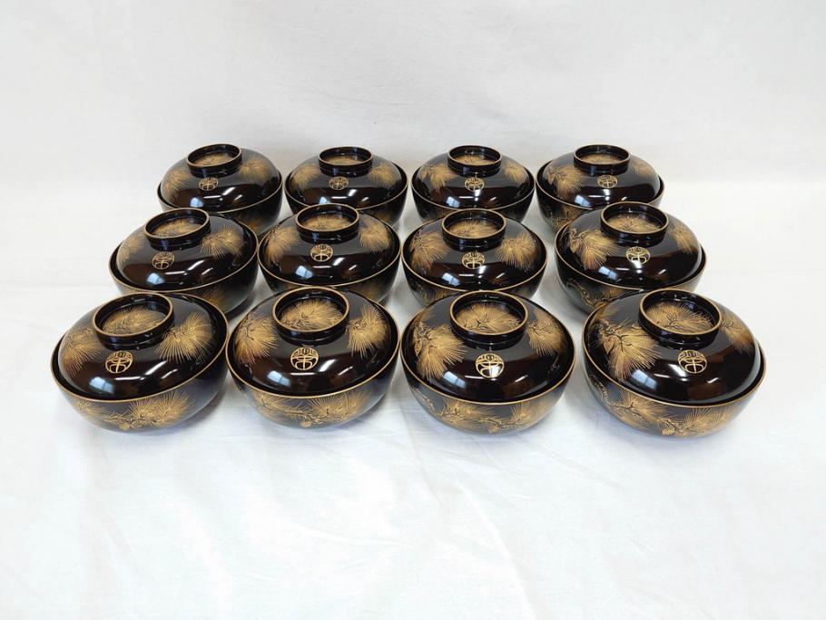 輪島塗り 木製漆器 蒔絵 松の実 約13cm 4.1寸 繊細な沈金の意匠