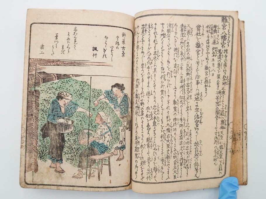江戸期　文久3年　暁晴翁著　松川半山画　「宇治川両岸一覧 上」(木版画、和本、名所、地誌、古書)(R-084364)