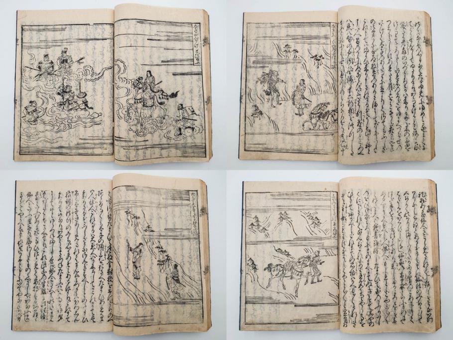 江戸期　寛文6年　「釈迦八相物語」5冊揃(木版画、仮名草紙、仏教、和本、古書)(R-084365)