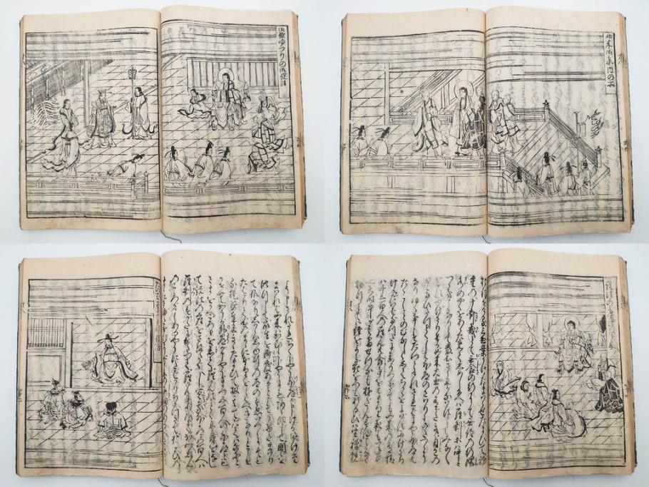 江戸期　寛文6年　「釈迦八相物語」5冊揃(木版画、仮名草紙、仏教、和本、古書)(R-084365)