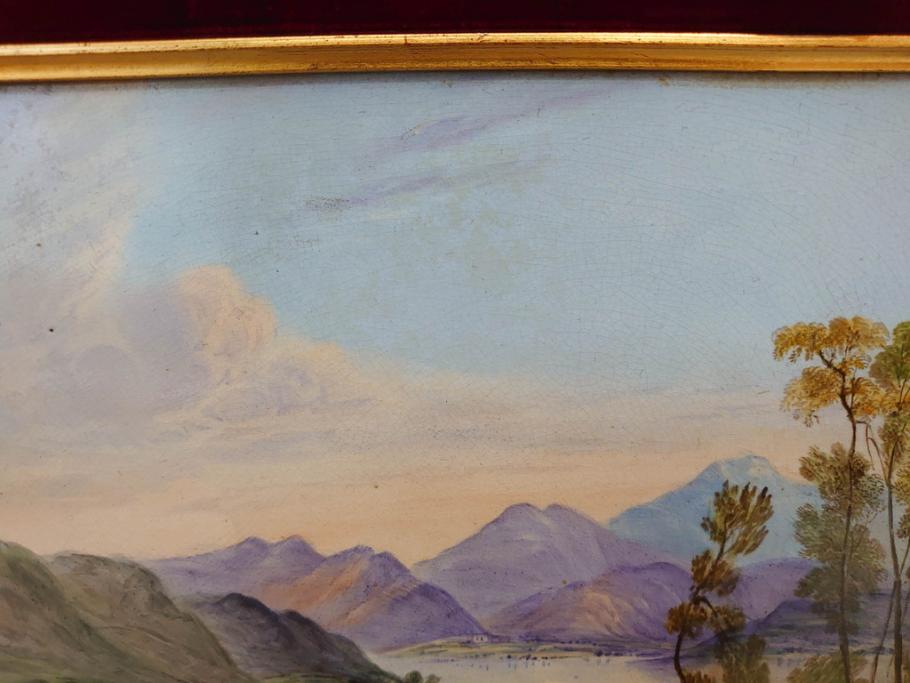 英国 古窯 十九世紀 色絵 山湖風景文 美しい風景を堪能できる陶