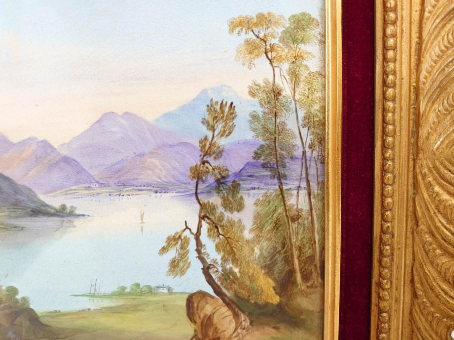 英国 古窯 十九世紀 色絵 山湖風景文 美しい風景を堪能できる陶
