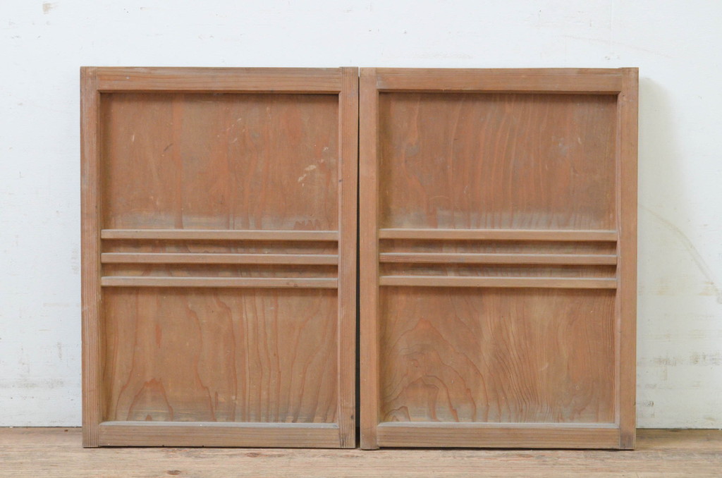 アンティーク建具 温かみのある木味が魅力の板戸窓2枚セット(引き戸)(R 