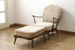 イギリスビンテージ　ERCOL(アーコール)　Old Colonial(オールドコロニアル)　シックな英国カントリースタイルのお部屋におすすめなオットマン(フットスツール、椅子、イス、チェア、ヴィンテージ、北欧)(R-066809)