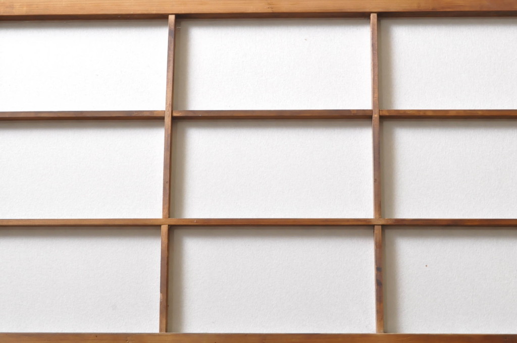 アンティーク建具　腰板欅(ケヤキ)材　どこか懐かしい雰囲気の裏障子付き幅狭格子戸4枚セット(引き戸、障子戸、ガラス帯戸)(R-068281)