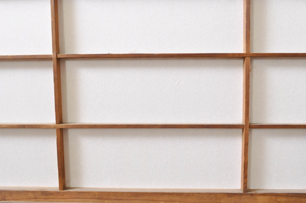 アンティーク建具　どこか懐かしい雰囲気の裏障子付き幅狭格子戸1枚(引き戸、障子戸、ガラス帯戸)(R-068283)