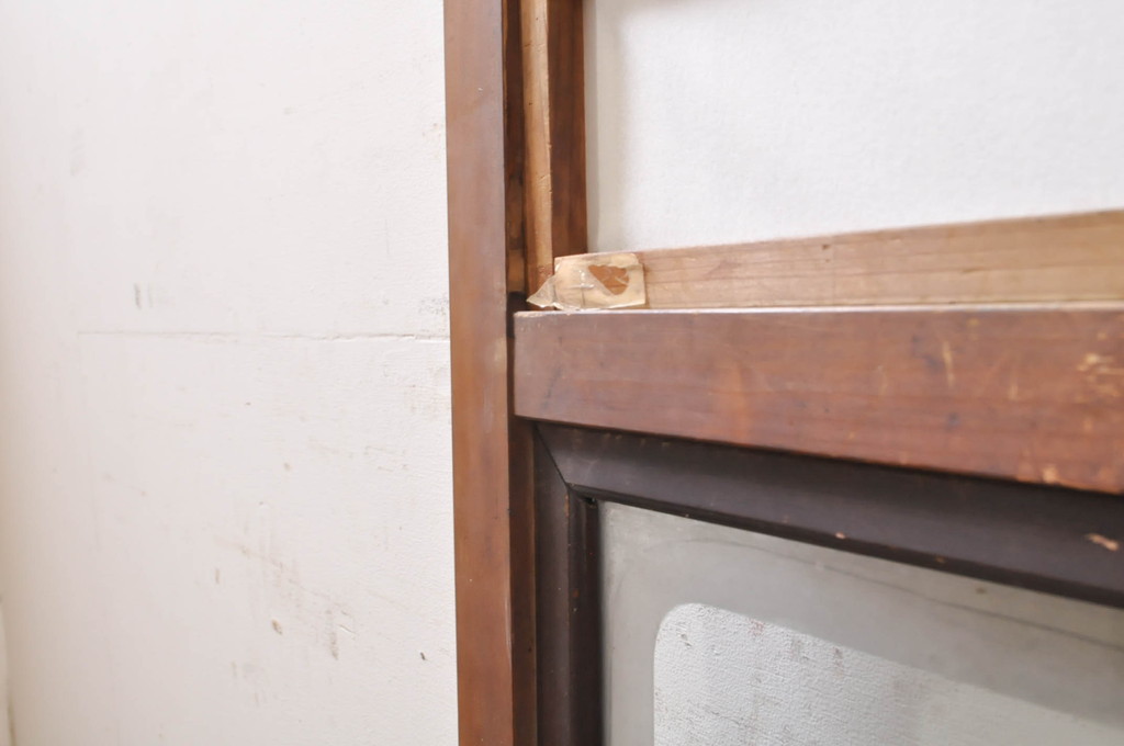 アンティーク建具　どこか懐かしい雰囲気の裏障子付き幅狭格子戸1枚(引き戸、障子戸、ガラス帯戸)(R-068283)