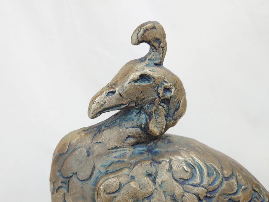 彫刻家　北村西望　1980年　白銅(洋銀)製　鳥寿　凛とした佇まいが美しい彫刻鳳凰(干支置物、酉、オブジェ、台座付き、共箱付き)(R-070765)