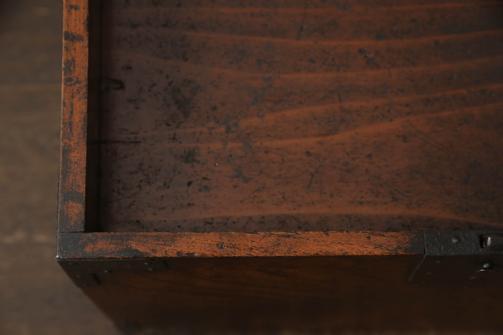 和製アンティーク　総欅(ケヤキ)材　経年を感じる古い質感が味わい深い硯箱(文箱、筆箱、小物収納、小引き出し)(R-061310)