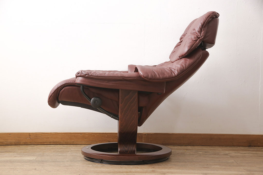 中古　EKORNES(エコーネス)　本革(レザー)　オットマン付き　ストレスレス レノ クラシック(M)(定価約37万9千円)(アームチェア、リクライニングチェア、椅子)(R-053467)