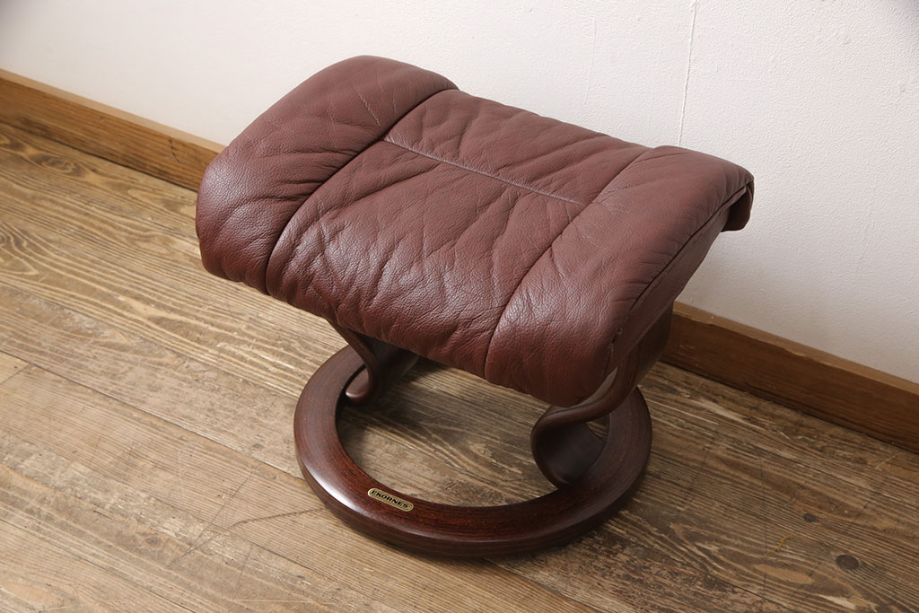 中古　EKORNES(エコーネス)　本革(レザー)　オットマン付き　ストレスレス レノ クラシック(M)(定価約37万9千円)(アームチェア、リクライニングチェア、椅子)(R-053467)