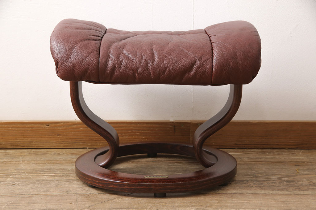 中古　EKORNES(エコーネス)　本革(レザー)　オットマン付き　ストレスレス レノ クラシック(M)(定価約37万9千円)(アームチェア、リクライニングチェア、椅子)(R-053467)