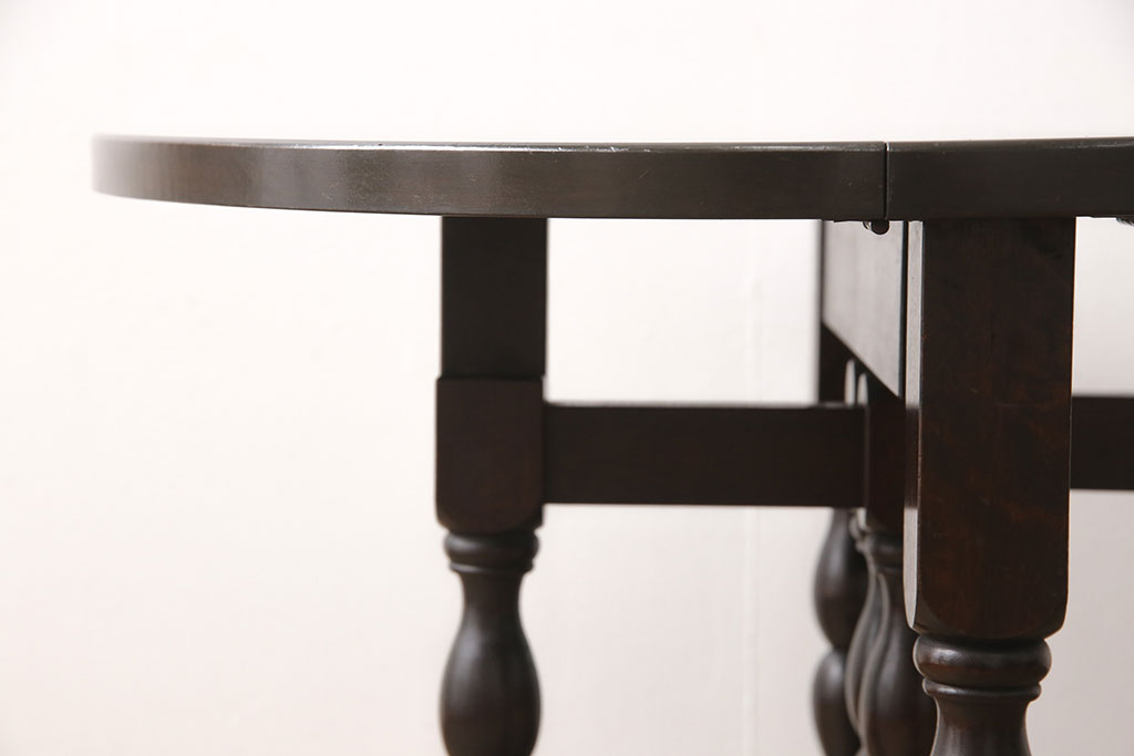 和製ビンテージ　松本民芸家具　脚のデザインがシックな#13型T・Fバタフライ卓(サイドテーブル、ラウンドテーブル、ドロップリーフテーブル、ヴィンテージ)(R-053075)