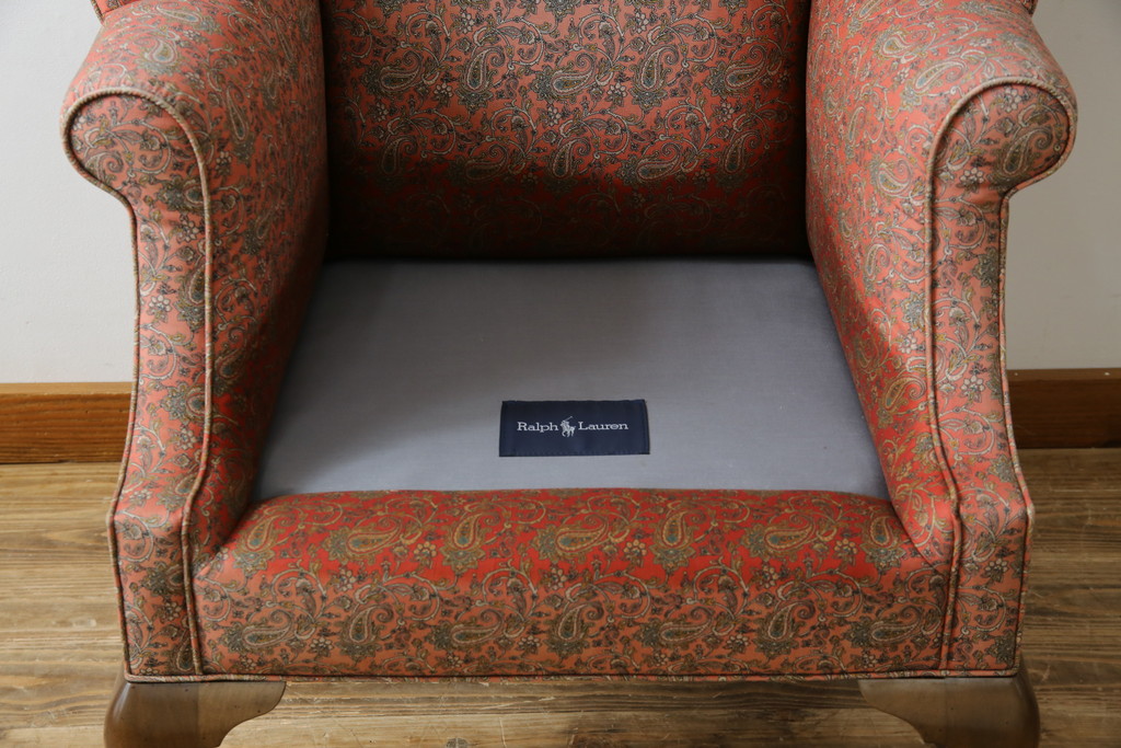 アメリカビンテージ　激レア!!幻の逸品　Ralph Lauren Home(ラルフローレン ホーム)　退色あり　クラシカルな雰囲気漂うウィングバックチェア(ウイングバックチェア、ラウンジチェア、一人掛けチェア、1人掛け、1P、ヴィンテージ)(定価約130万円)(R-081797)