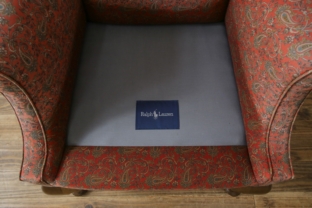 アメリカビンテージ　激レア!!幻の逸品　Ralph Lauren Home(ラルフローレン ホーム)　退色あり　クラシカルな雰囲気漂うウィングバックチェア(ウイングバックチェア、ラウンジチェア、一人掛けチェア、1人掛け、1P、ヴィンテージ)(定価約130万円)(R-081797)