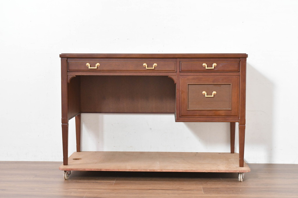 中古　美品　maruni(マルニ木工)　地中海ロイヤルシリーズ(ROYAL)　ゴールドの取っ手金具や丁寧に面取りされた装飾が気品を感じる片袖机(片袖デスク、ワークデスク、在宅用、在宅ワーク用)(定価約24万円)(R-084395)
