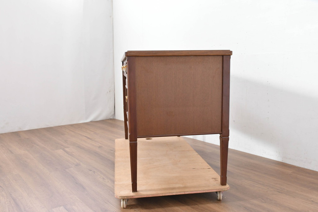 中古　美品　maruni(マルニ木工)　地中海ロイヤルシリーズ(ROYAL)　ゴールドの取っ手金具や丁寧に面取りされた装飾が気品を感じる片袖机(片袖デスク、ワークデスク、在宅用、在宅ワーク用)(定価約24万円)(R-084395)