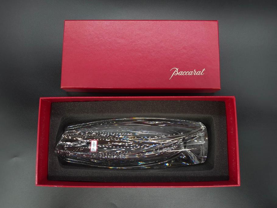 フランス　Baccarat　バカラ　ジベルニー　RRigot(リゴット)　柔らかな曲線美が輝く花瓶(花器、花生け、フラワーベース、花入れ、クリスタルガラス、外箱付き)(R-077675)
