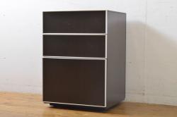 【オーダー家具実例】当店オリジナル商品を参考にパタパタ扉の収納棚をご希望サイズで新規製作しました。パタパタ扉には明治期の松材の枠を使用し、クリアガラスを組み入れ、取っ手を取り付け。扉の枠・背板のブラウンの色味と、本体にはダークグリーンのペイントを施したバイカラーがお楽しみいただける仕上がりになりました!(戸棚、下駄箱、キャビネット、ロッカー、ブックケース)