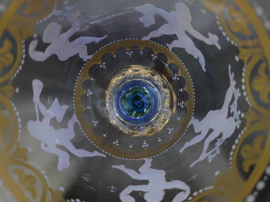 イタリア　ムラノガラス　ベネチアンガラス　金彩と鮮やかな色彩で絵付けされた豪華なワイングラス(ヴェネチアングラス、MURANO、ムラーノガラス、作家物)(R-077677)
