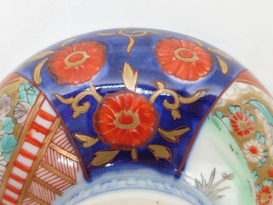 明治期 伊万里焼 色絵 桃印 鳳凰菊雷文 約12cm 4.1寸 色鮮やかな