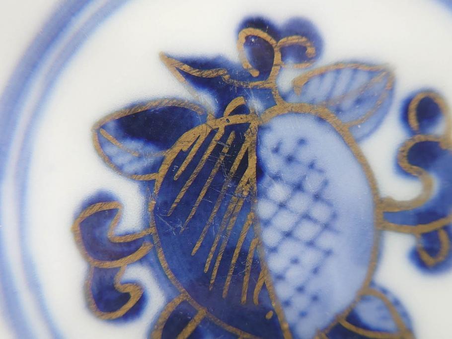 明治期 伊万里焼 色絵 桃印 鳳凰菊雷文 約12cm 4.1寸 色鮮やかな