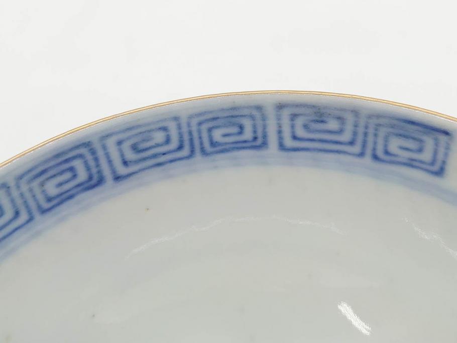 明治期　伊万里焼　色絵　桃印　鳳凰菊雷文　約12cm　4.1寸　色鮮やかな染付と金彩で装飾された豪華な蓋付き茶碗5客セット(金彩、器、どんぶり、和皿、和食器、四寸一分)(R-077414)
