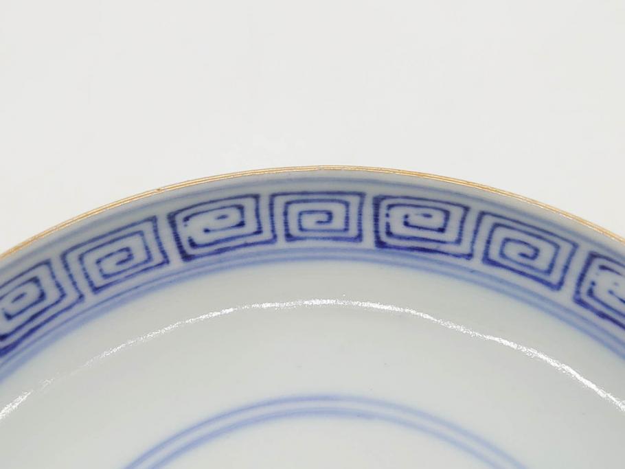 明治期　伊万里焼　色絵　桃印　鳳凰菊雷文　約12cm　4.1寸　色鮮やかな染付と金彩で装飾された豪華な蓋付き茶碗5客セット(金彩、器、どんぶり、和皿、和食器、四寸一分)(R-077414)