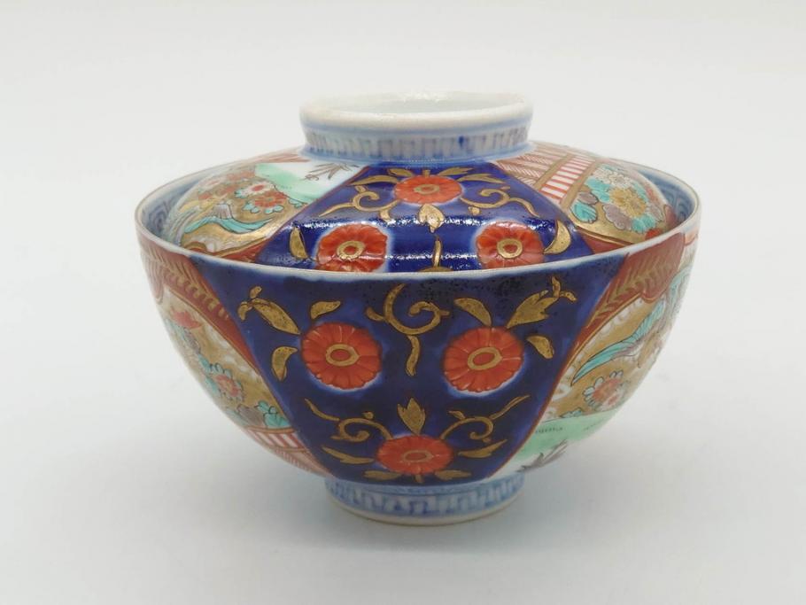 明治期 伊万里焼 色絵 桃印 鳳凰菊雷文 約12cm 4.1寸 色鮮やかな