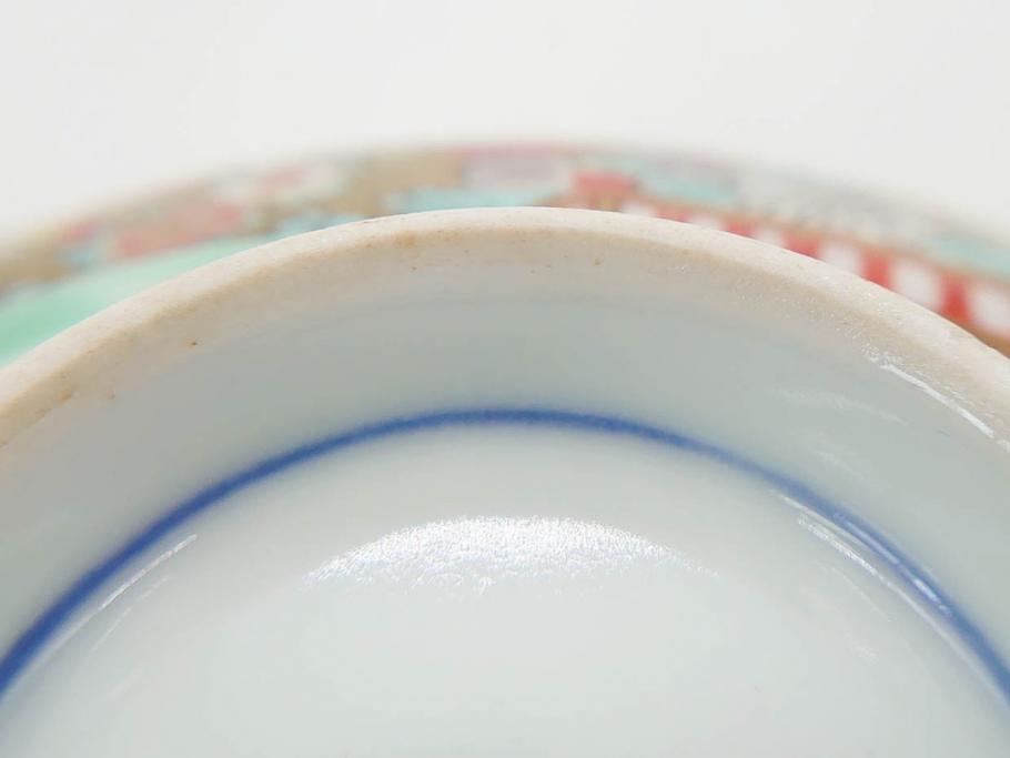明治期　伊万里焼　色絵　桃印　鳳凰菊雷文　約12cm　4.1寸　色鮮やかな染付と金彩で装飾された豪華な蓋付き茶碗5客セット(金彩、器、どんぶり、和皿、和食器、四寸一分)(R-077415)