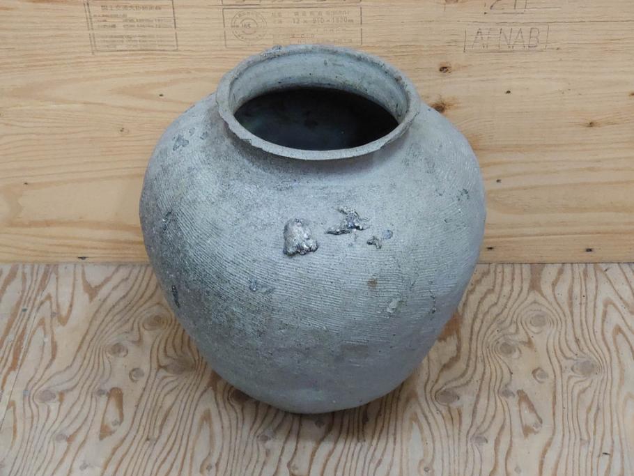 鎌倉時代～室町時代　珠洲焼　高さ46cm　素朴な美しさを感じる壷(綾杉文、甕、壺)(R-077678)