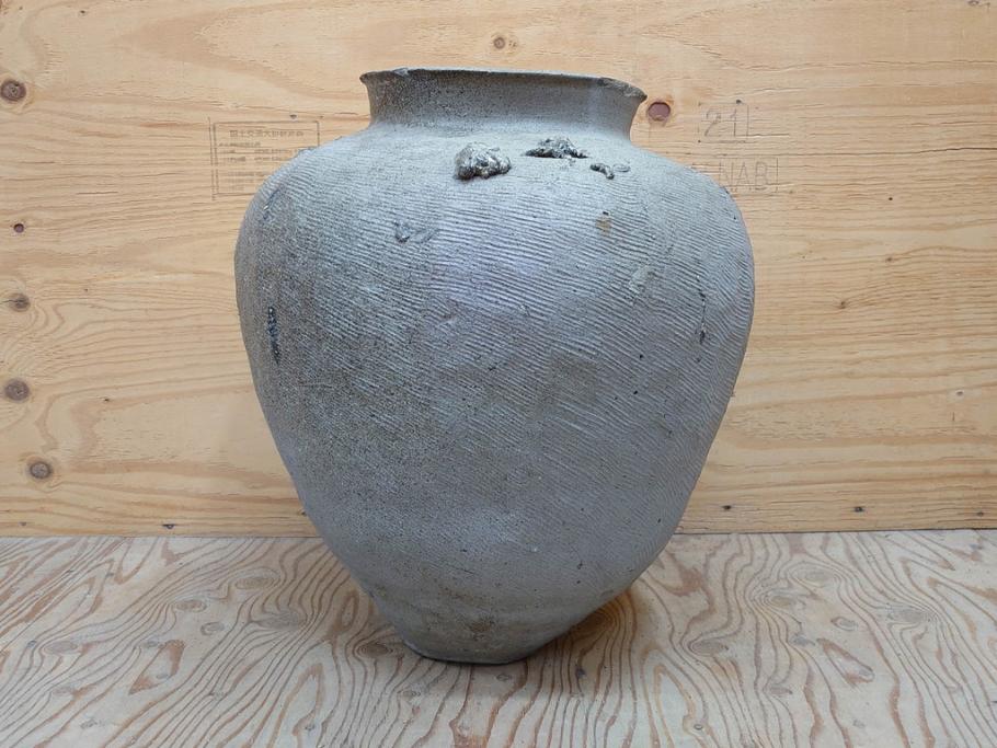 鎌倉時代～室町時代　珠洲焼　高さ46cm　素朴な美しさを感じる壷(綾杉文、甕、壺)(R-077678)