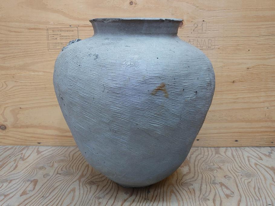 鎌倉時代～室町時代　珠洲焼　高さ46cm　素朴な美しさを感じる壷(綾杉文、甕、壺)(R-077678)