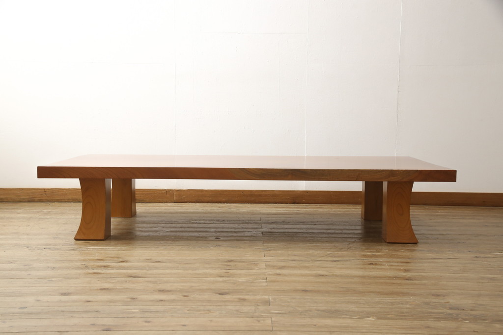 中古　美品　総欅(ケヤキ)材　一枚板を贅沢に使用した迫力溢れる座卓(ローテーブル、センターテーブル)(定価約120万円)(R-058312)