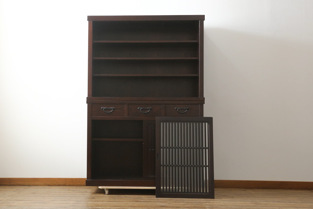 中古　美品　上質な和の空間を演出する二段重ね水屋箪笥(食器棚、茶箪笥、キャビネット、収納棚、戸棚、店舗什器)(R-077114)