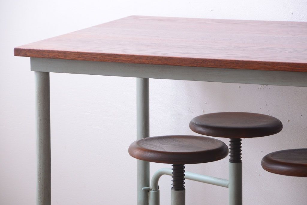 【オーダー注文・受注生産商品】格納スツール付きテーブル　8脚(8人掛け、ダイニングテーブル、作業台)