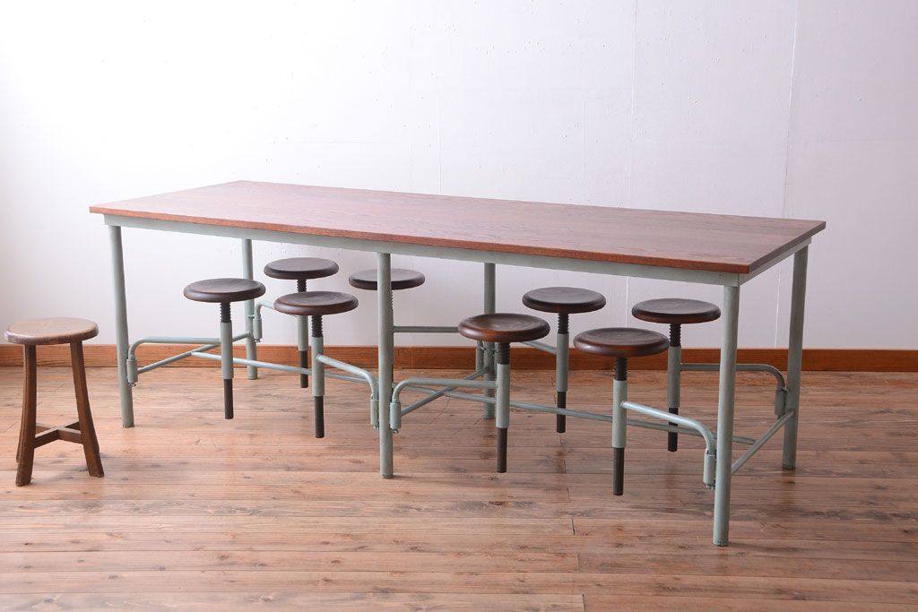 【オーダー注文・受注生産商品】格納スツール付きテーブル　8脚(8人掛け、ダイニングテーブル、作業台)