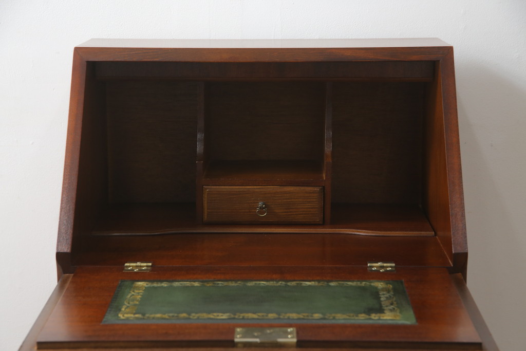 中古　イギリス輸入家具　マホガニー材　小振りなサイズが取り入れやすいライティングビューロー(簿記机、在宅用、在宅ワーク用、ワークデスク、サイドチェスト、引き出し、英国)(R-065649)