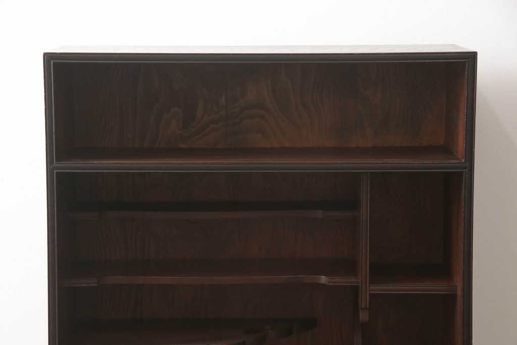 和製アンティーク　三方栗材　和モダンテイストのお部屋づくりに取り入れたい二段重ね茶箪笥(茶棚、収納棚、戸棚、食器棚、キャビネット)(R-061841)